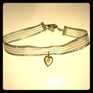 Sheer gold ribbon heart choker